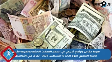 هبوط مفاجئ وارتفاع تدريجي في أسعار العملات الأجنبية والعربية مقابل الجنيه المصري اليوم الأحد 10 أغسطس 2025 – تعرف على التفاصيل